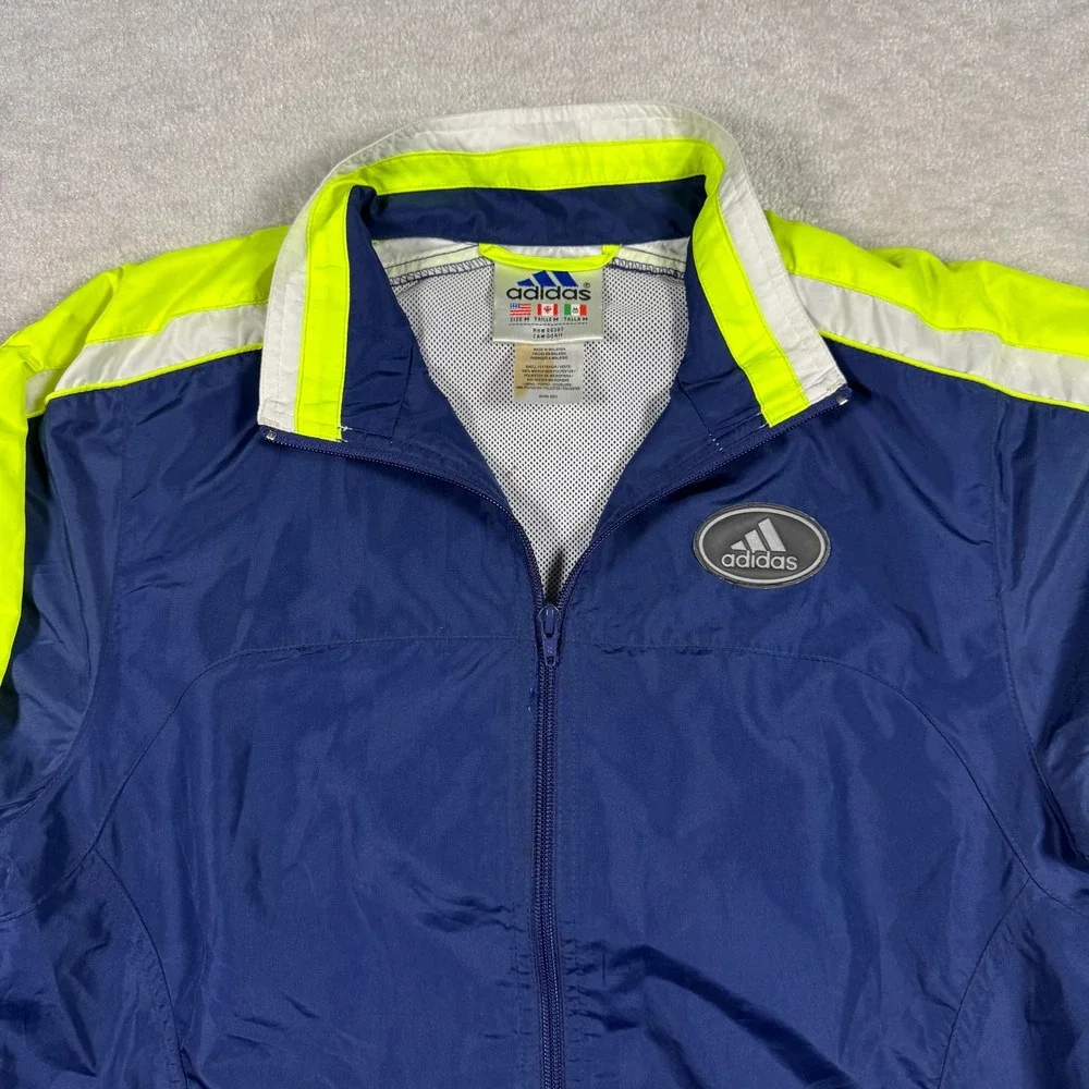 Adidas Windbreaker Mens‎ M Navy Blue Neon Yellow Vintage Track Jacket Full Zip